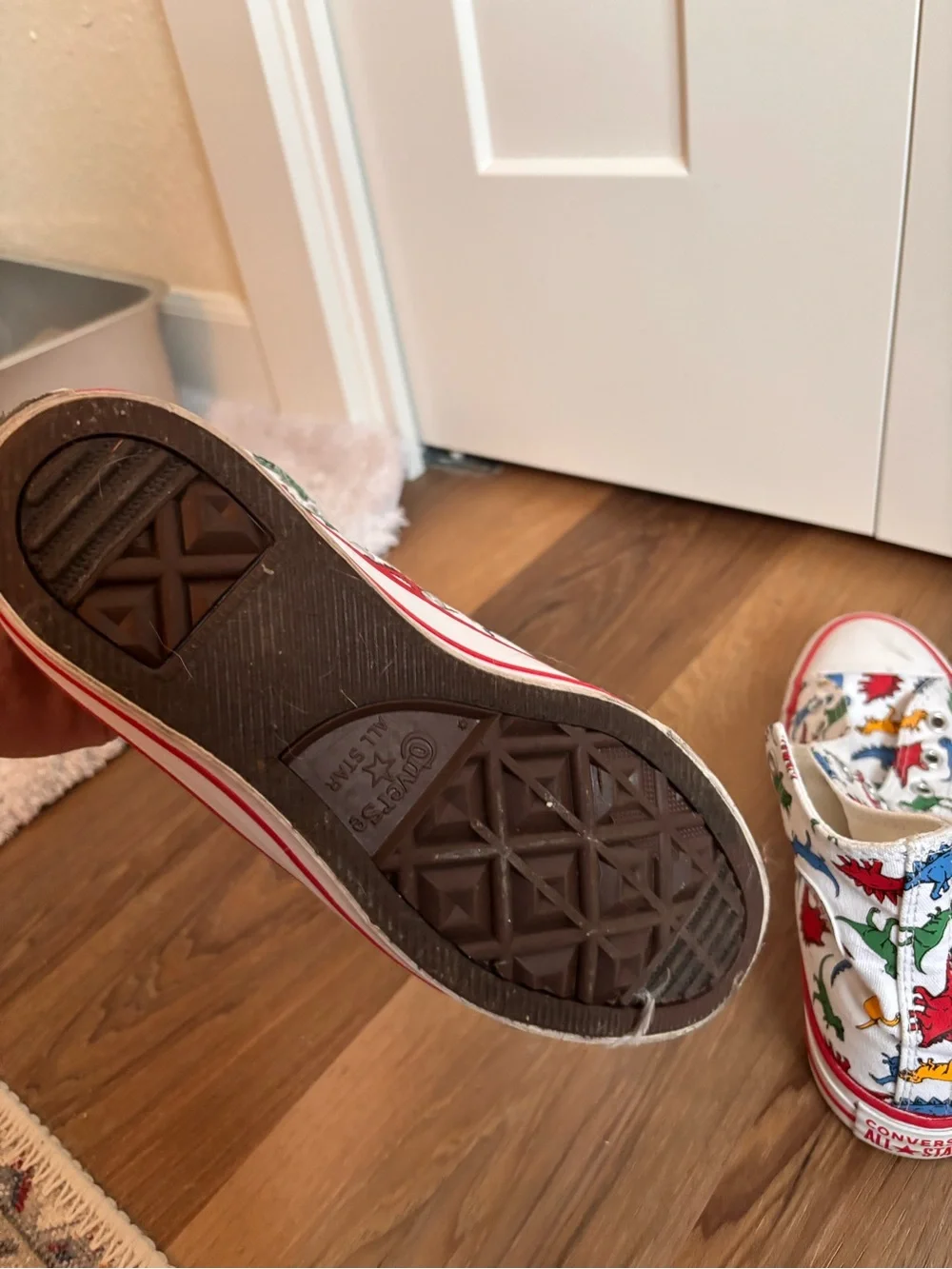 White High-Top Sneakers with Colorful Dinosaur Print